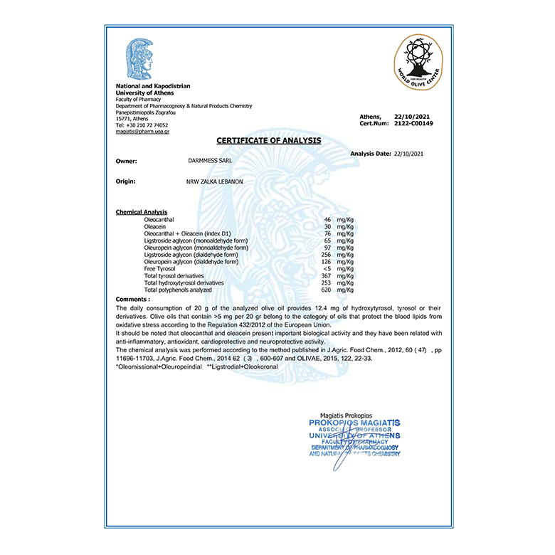 Certificate of analysis 1
